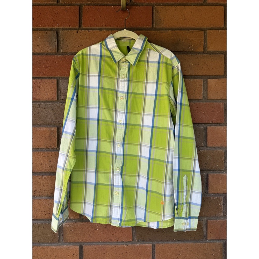 United Colors Of Benetton Plaid Shirt Button Up Casual | Green | Size Large